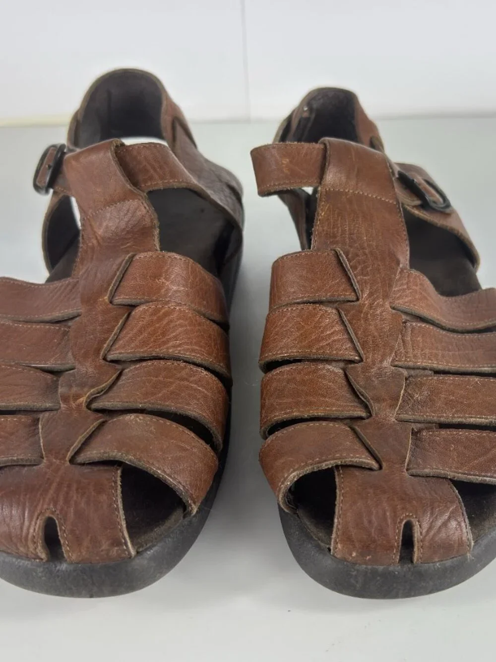 Mephisto SAM Tan Brown Leather Fisherman Sandal Men's Shoes EU 45 US 11